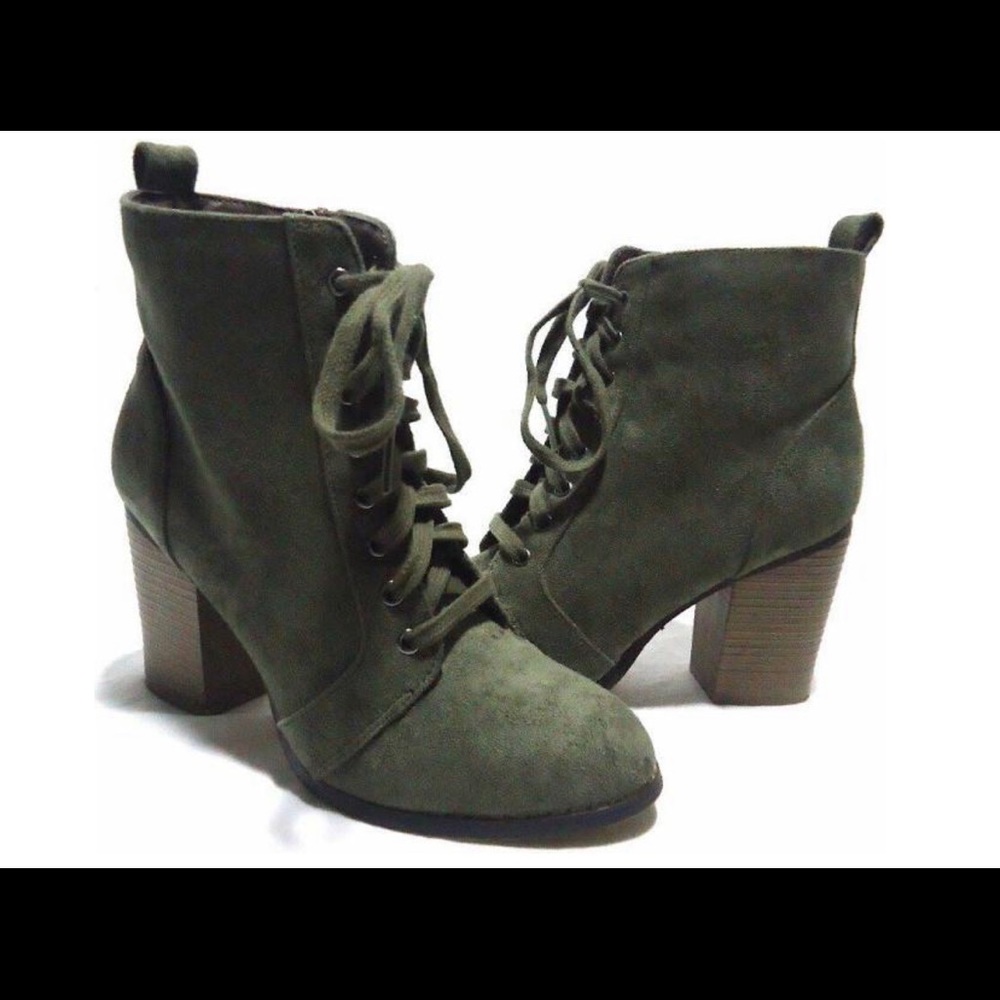 Candies Olive Lace Up High Heel Ankle Boots
